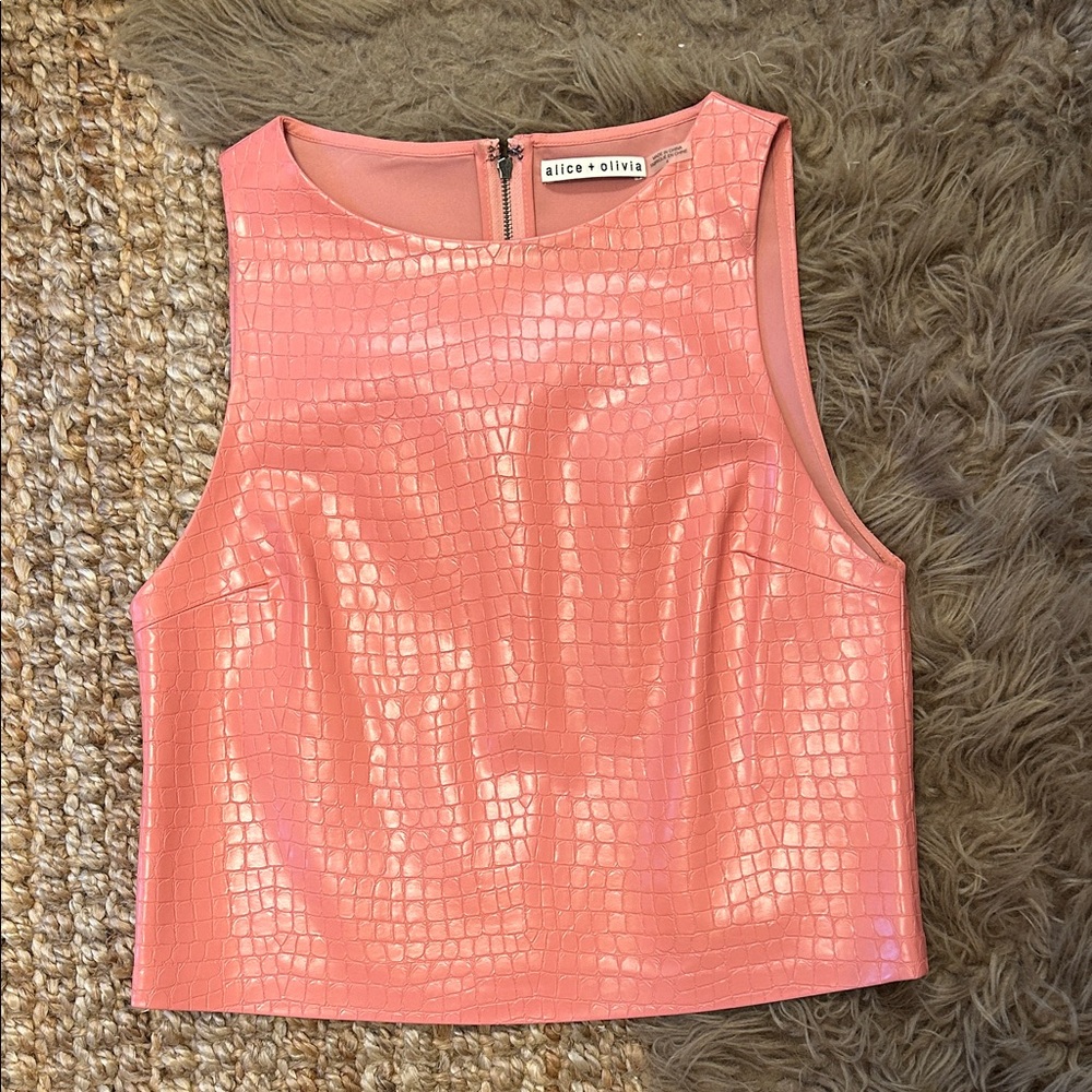Alice + Olivia Croc-Embossed Pink Sleeveless Tank